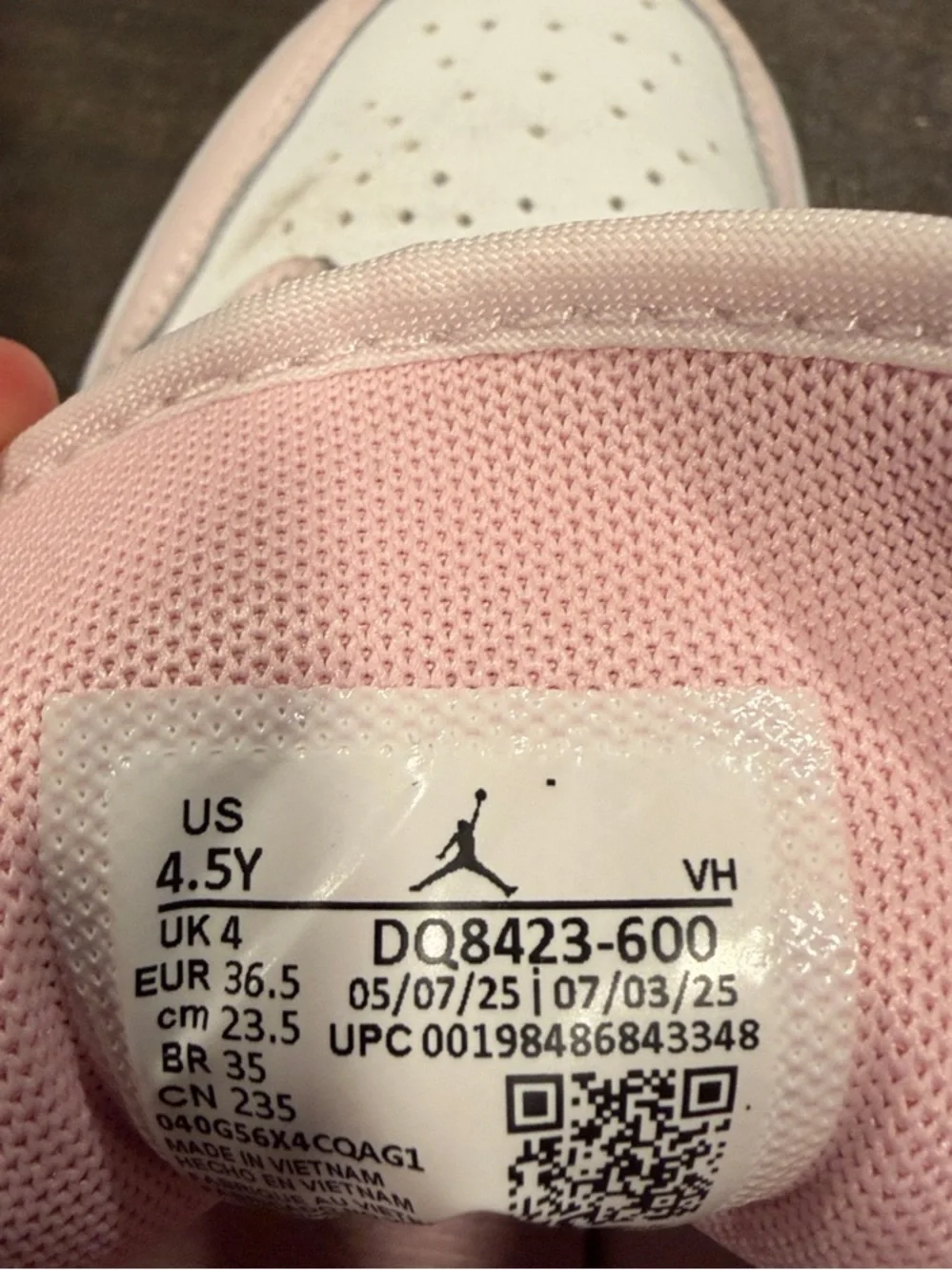 Kids Size 4.5 Pink and White Nike Air Jordan High-Top Sneakers